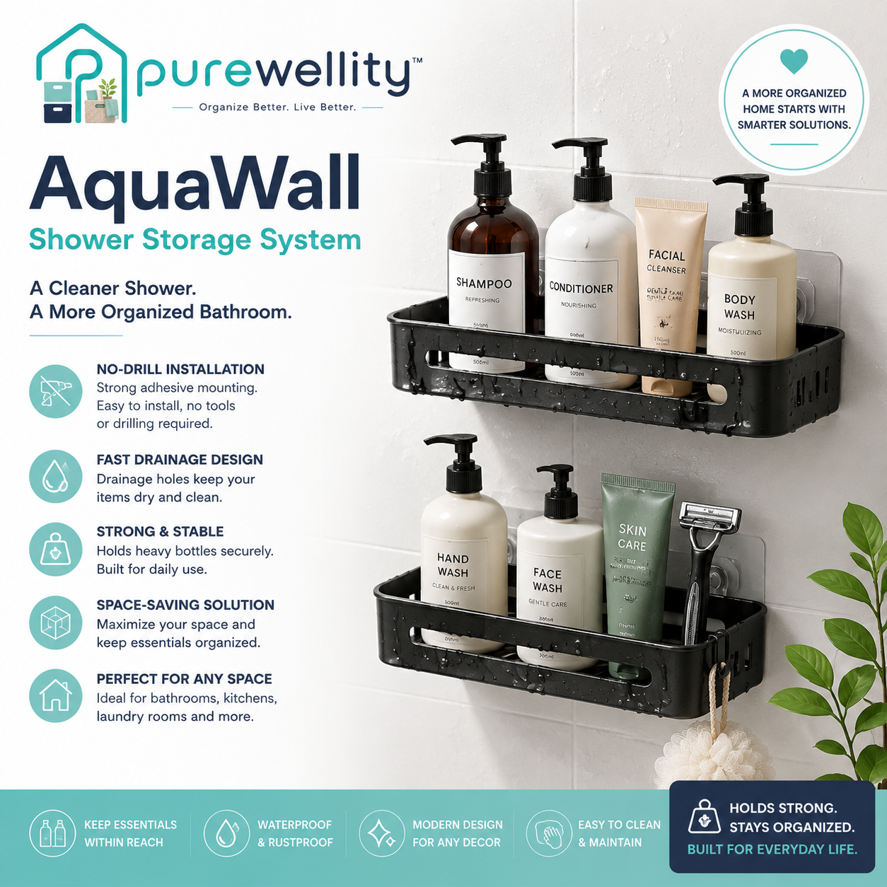 Purewellity™ AquaWall Shower Storage System