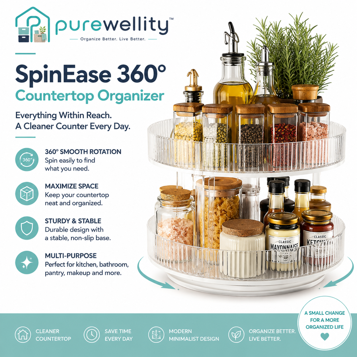 Purewellity™ SpinEase 360° Countertop Organizer