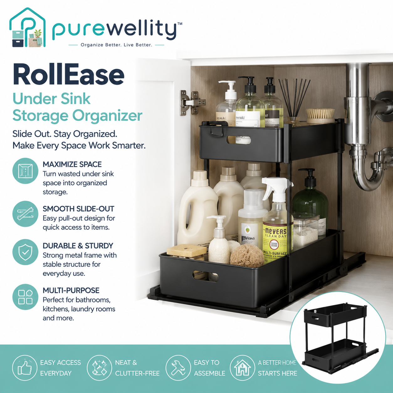 Purewellity™ RollEase Under Sink Storage Organizer