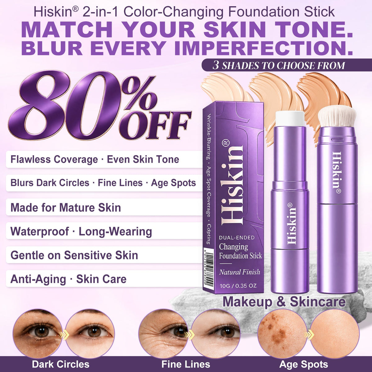 🔥 NUR NOCH 2 STUNDEN · 80 % RABATT! Hiskin® 2-in-1 Foundation-Stick mit Farbwechsel | Kaschiert Pigmentflecken, lässt feine Linien optisch weicher wirken und spendet Feuchtigkeit – mit integriertem Pinsel für einen frischen Glow!