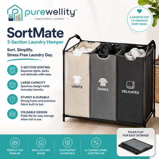 Purewellity™ SortMate 3-Section Laundry Hamper