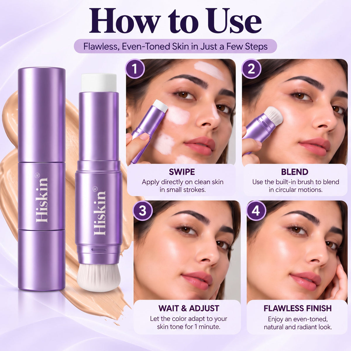 🔥 NUR NOCH 2 STUNDEN · 80 % RABATT! Hiskin® 2-in-1 Foundation-Stick mit Farbwechsel | Kaschiert Pigmentflecken, lässt feine Linien optisch weicher wirken und spendet Feuchtigkeit – mit integriertem Pinsel für einen frischen Glow!