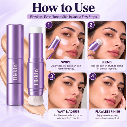 🔥 NUR NOCH 2 STUNDEN · 80 % RABATT! Hiskin® 2-in-1 Foundation-Stick mit Farbwechsel | Kaschiert Pigmentflecken, lässt feine Linien optisch weicher wirken und spendet Feuchtigkeit – mit integriertem Pinsel für einen frischen Glow!