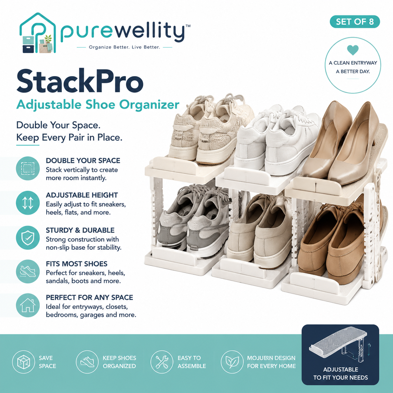 Purewellity™ StackPro Adjustable Shoe Organizer