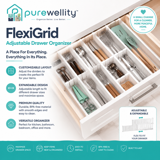Purewellity™ FlexiGrid Adjustable Drawer Organizer