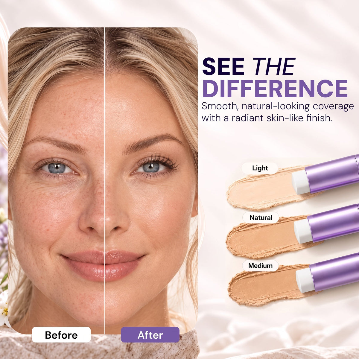 🔥 NUR NOCH 2 STUNDEN · 80 % RABATT! Hiskin® 2-in-1 Foundation-Stick mit Farbwechsel | Kaschiert Pigmentflecken, lässt feine Linien optisch weicher wirken und spendet Feuchtigkeit – mit integriertem Pinsel für einen frischen Glow!